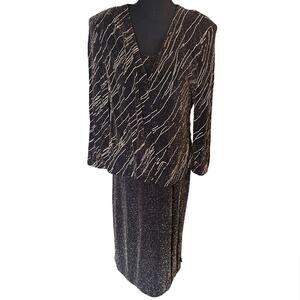 Vintage Alex Evenings Metallic Black Dress Set – Elegant Formalwear